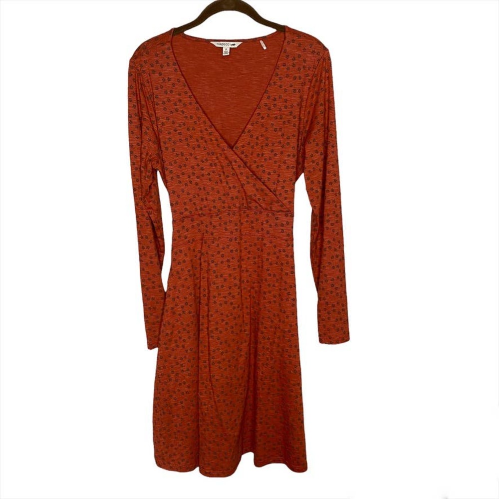 Women's Toad&Co Surplice Long Sleeve Floral Print Orange Surplice Dress Medium